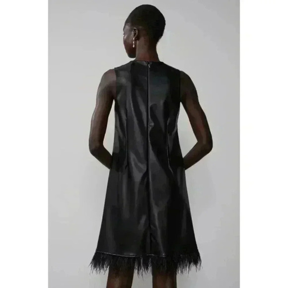 Forcynthia Sleeveless Feather Trim PU Mini Dress size S - Picture 2 of 8